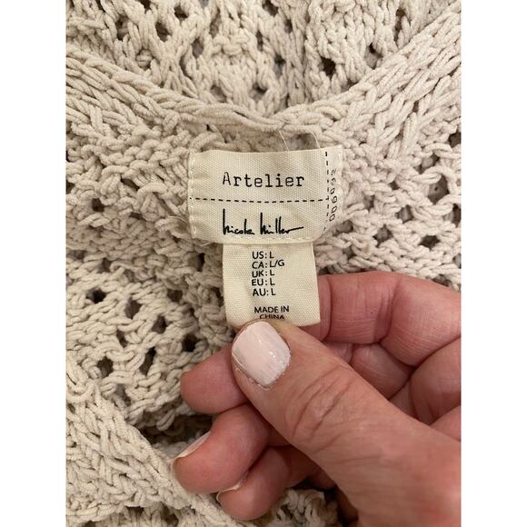 Artelier Nicole Miller Women's Large Open Knit Pullover Sweater Beige Polyester - Picture 5 of 10